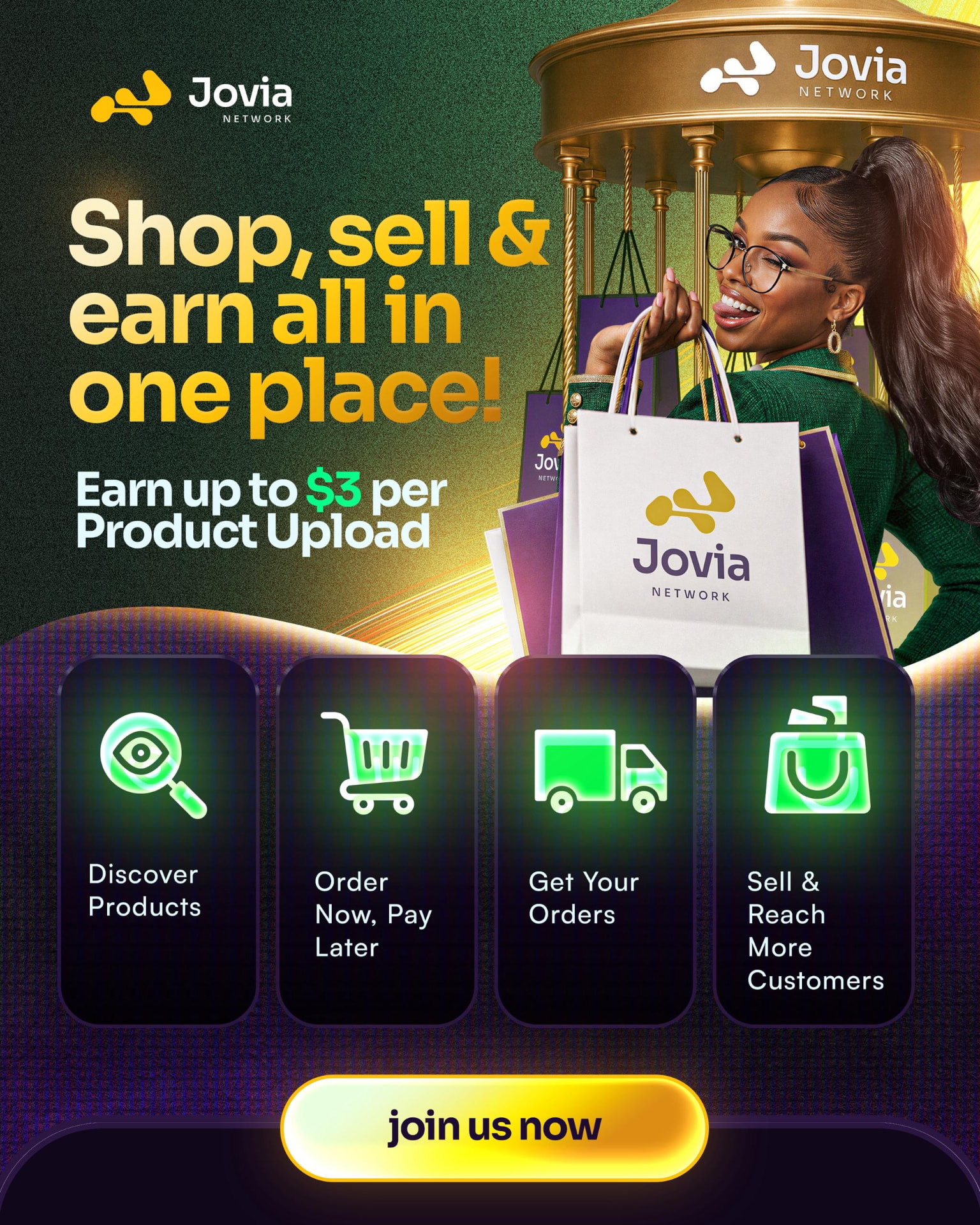 Shop, sell and earn on JOVIA NETWORK